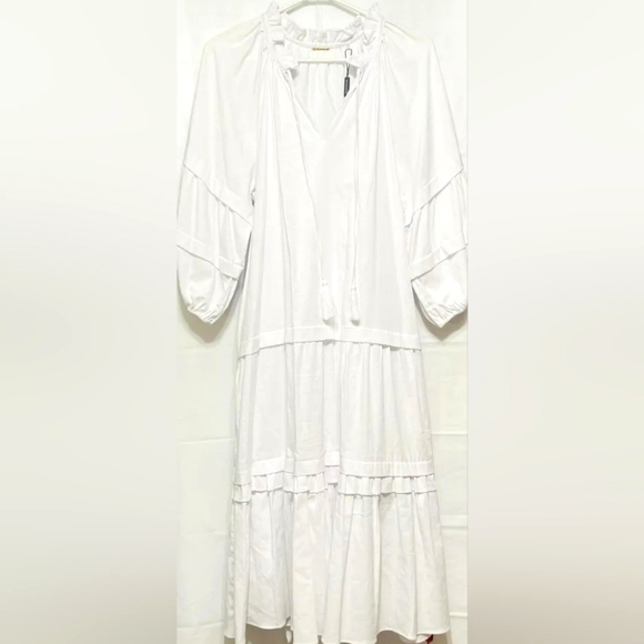Elie Tahari Tassle Ruffle Ballon Sleeve Dress in Sky White - Picture 1 of 7